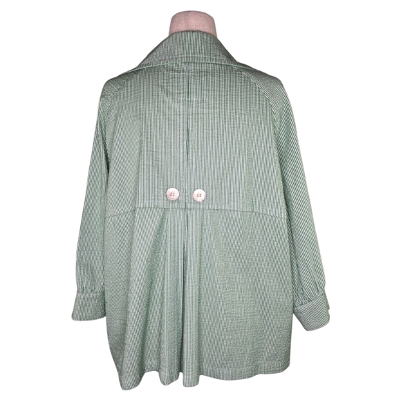 LAL Live a Little Green White Striped Double Breasted Cotton Jacket Women’s 2X - Picture 3 of 6